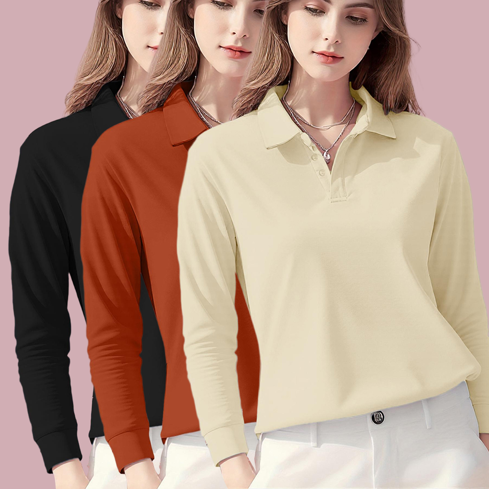 Autumn Solid Color Polo Shirts - مراجعة Golf Equipment Women وسعره